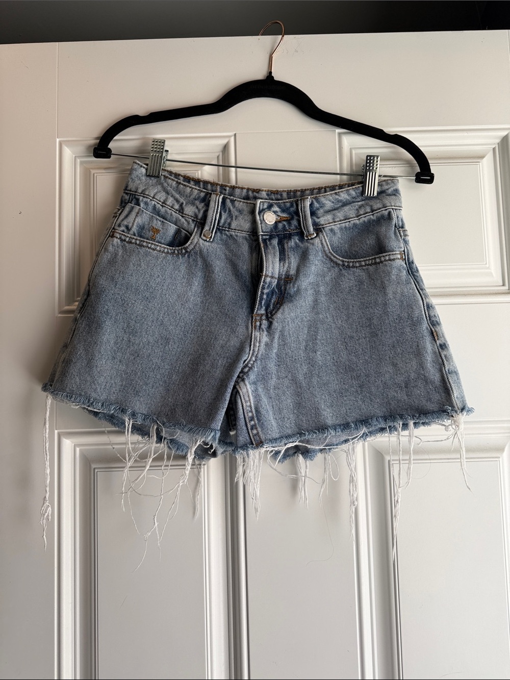 Thrills Light Wash Denim Cutoff Shorts with Frayed Hem